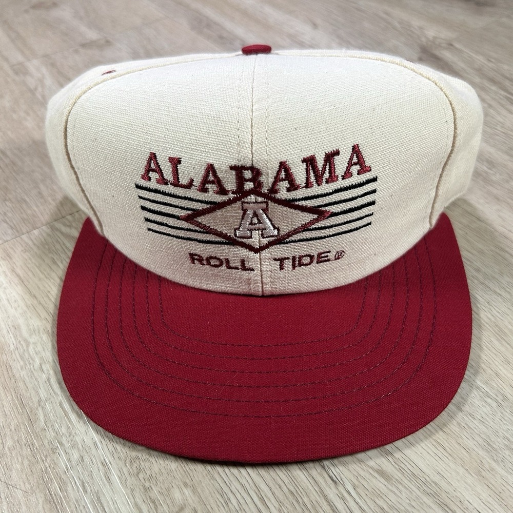 VTG Alabama Crimson Tide Snapback Hat College Beige Red Cap USA